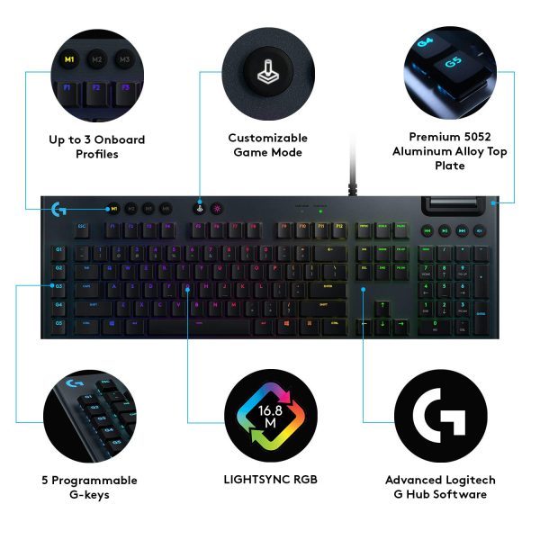 Logitech G 813 Lightsync RGB Mechanical Gaming Keyboard,16.8Mn Colors with Programmable G Keys, Ultra Thin Design (Tactile) - Image 4