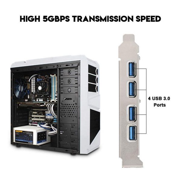 USB 3.0 PCI-E Express ADD-on Card with 4 Ports and 5V 4-Pin Power Connector - Image 2