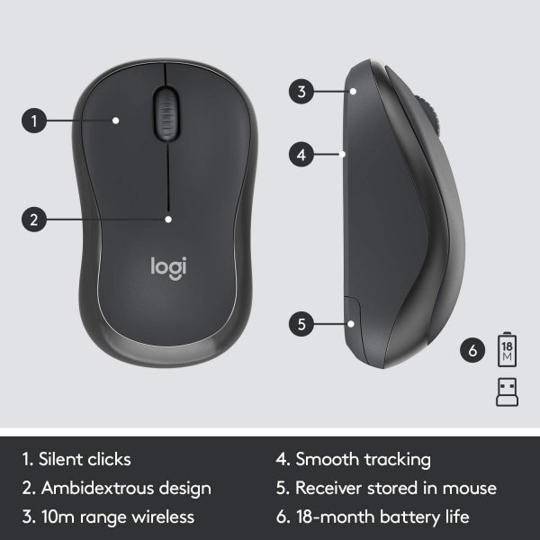 Logitech MK295 Wireless Keyboard and Mouse Combo - SilentTouch Technology, Full Number Keyboard, Shortcut Buttons, Nano USB Receiver, 90% Less Noise - Black - Image 3