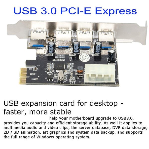 USB 3.0 PCI-E Express ADD-on Card with 4 Ports and 5V 4-Pin Power Connector - Image 6