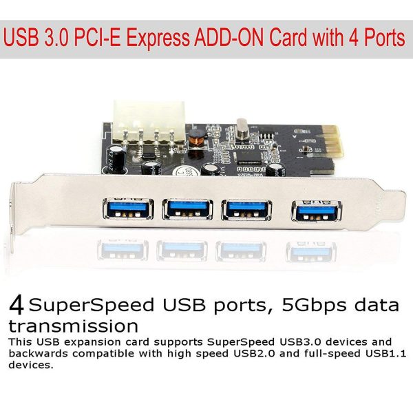 USB 3.0 PCI-E Express ADD-on Card with 4 Ports and 5V 4-Pin Power Connector - Image 7