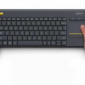 Logitech K400 Plus Wireless Livingroom Keyboard with Touchpad for Home Theatre PC Connected to TV, Customizable Multi-Media Keys, Windows, Android, Laptop- Black