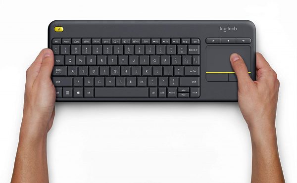 Logitech K400 Plus Wireless Livingroom Keyboard with Touchpad for Home Theatre PC Connected to TV, Customizable Multi-Media Keys, Windows, Android, Laptop- Black