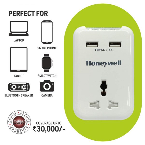 Honeywell Travel Surge Single Socket with 2 X USB Platinum - Image 3