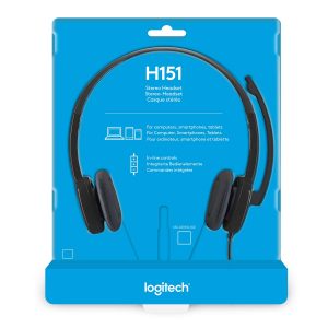 Logitech H151 Headset with Noise-Cancelling Boom Microphone,3.5 mm Analog Stereo,PC/Mac/Laptop - Black