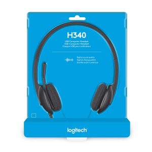 Logitech H340 Wired USB Business Headset, Stereo Headphones with Noise-Cancelling Microphone, Digital Stereo Sound on VOIP, Skype and webinars, PC/Mac/Laptop - Black