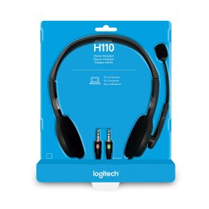 Logitech H110 Wired headset, Stereo Headphones with noise-cancelling Microphone,3.5-mm Dual Audio Jack, PC/Mac/Laptop- Grey