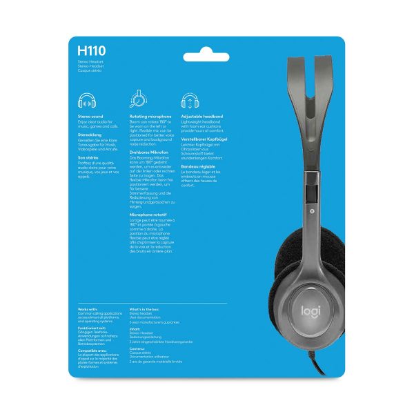 Logitech H110 Wired headset, Stereo Headphones with noise-cancelling Microphone,3.5-mm Dual Audio Jack, PC/Mac/Laptop- Grey - Image 6
