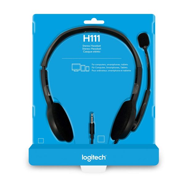 Logitech H111 Wired Headset, Stereo Headphones with Noise-Cancelling Microphone, 3.5 mm Audio Jack, PC/Mac/Laptop/Smartphone/Tablet - Black - Image 3