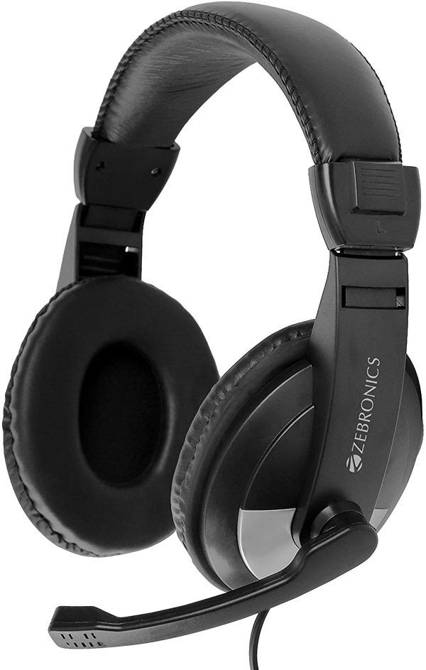Zebronics Zeb-200HM Headphone with Mic, Dual 3.5mm Connectors, Adjustable Headband & Mic, for PC Computers/Laptop