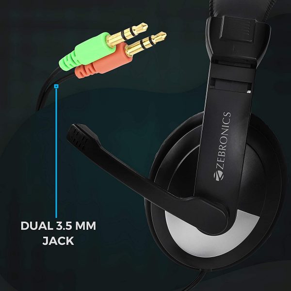 Zebronics Zeb-200HM Headphone with Mic, Dual 3.5mm Connectors, Adjustable Headband & Mic, for PC Computers/Laptop - Image 6