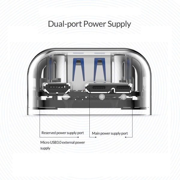 ORICO 4 Ports Hub Transparent USB 3.0 Hub Support Offline Powered and OTG Function with 30CM Cable - Image 3