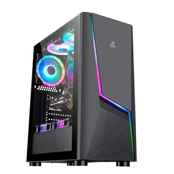 Roll over image to zoom in Ant Esports ICE-130AG Mid Tower Computer Case I Gaming Cabinet Supports ATX, Micro-ATX, Mini-ITX Motherboard with Transparent Side Panel 1 x 120 mm Rear Fan Preinstalled - Black - Image 4