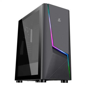 Roll over image to zoom in Ant Esports ICE-130AG Mid Tower Computer Case I Gaming Cabinet Supports ATX, Micro-ATX, Mini-ITX Motherboard with Transparent Side Panel 1 x 120 mm Rear Fan Preinstalled - Black