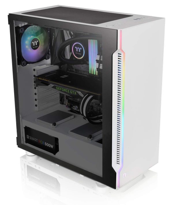 Thermaltake H200 Tempered Glass Snow Edition RGB Light Strip ATX Mid Tower Case with One 120mm Rear Fan Pre-Installed CA-1M3-00M6WN-00 - Image 5