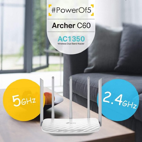 TP-Link Archer C60 AC1350 Dual Band Wireless, Wi-Fi Speed Up to 867 Mbps/5 GHz + 300 Mbps/2.4 GHz, Supports Parental Control, Guest WiFi, MU-MIMO Router, Qualcomm Chipset - Image 3