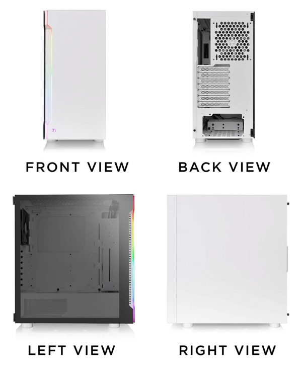 Thermaltake H200 Tempered Glass Snow Edition RGB Light Strip ATX Mid Tower Case with One 120mm Rear Fan Pre-Installed CA-1M3-00M6WN-00 - Image 3