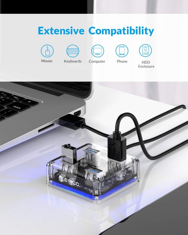ORICO 4 Ports Hub Transparent USB 3.0 Hub Support Offline Powered and OTG Function with 30CM Cable - Image 6