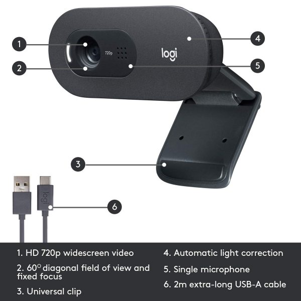 Logitech C505 HD Webcam - 720p HD External USB Camera for Desktop or Laptop with Long-Range Microphone, Compatible with PC or Mac - Grey - Image 7