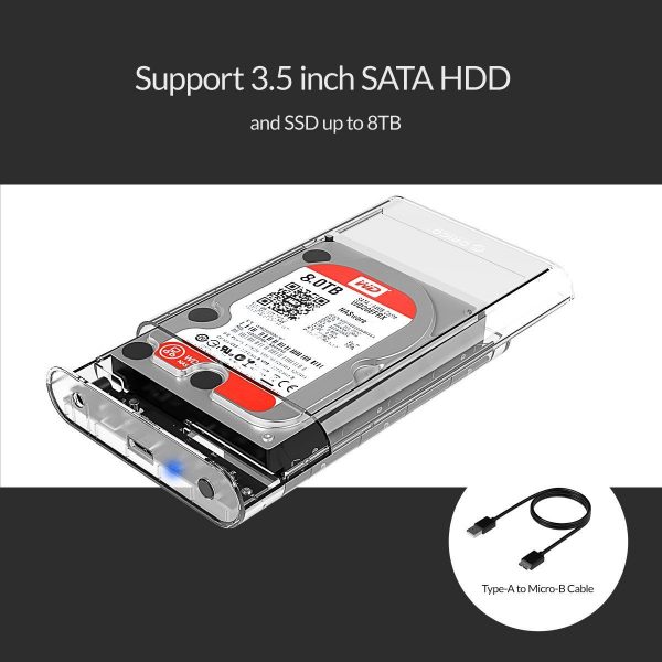ORICO 3.5 inch USB 3.0 External Hard Drive Enclosure for SATA HDD [Support UASP SATA III] Tool Free- Transparent Upto 8Tb - Image 7