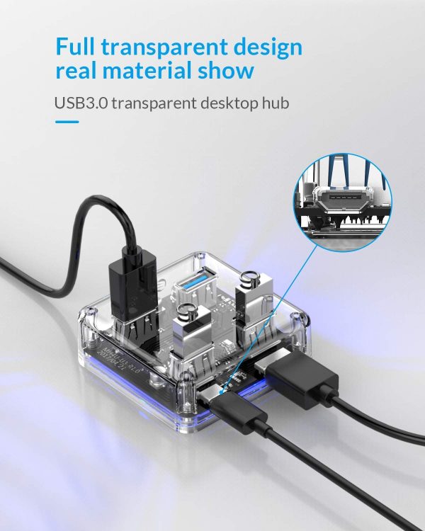 ORICO 4 Ports Hub Transparent USB 3.0 Hub Support Offline Powered and OTG Function with 30CM Cable - Image 5