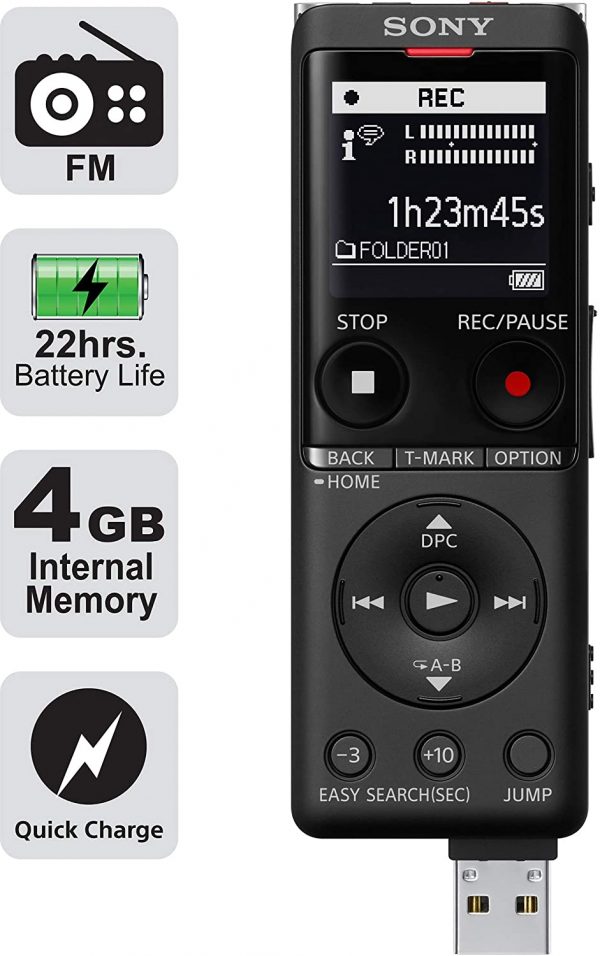Sony ICD-UX570F Light Weight Voice Recorder, with 20hours battery life, 4GB Built-In memory -Black - Image 2