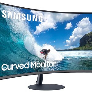 Samsung 27 inch (68.6 cm) Curved Bezel Less, Speakers, Fabric Textured Back Side, FHD, VA Panel with DP, HDMI, VGA, Audio in, Headphone Ports - LC27T550FDWXXL