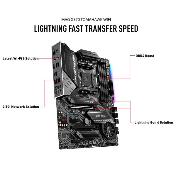 MSI MAG X570 Tomahawk WiFi AMD ATX Gaming Mothearboard with 4 RAM Slots - Image 2