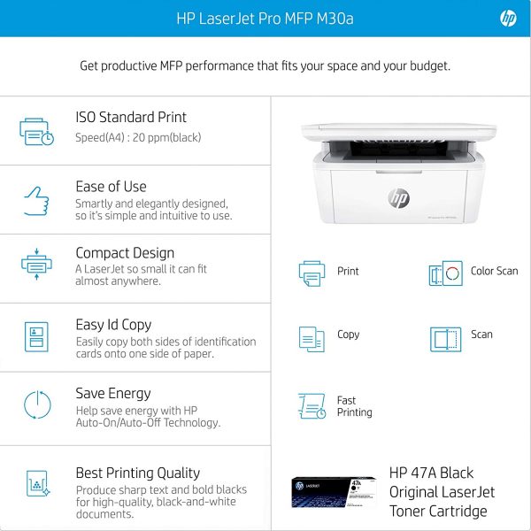 HP Laserjet Pro M30a Multi-Function Laser Printer, Print, Copy, Scan, USB Connectivity, Compact Design - Image 6