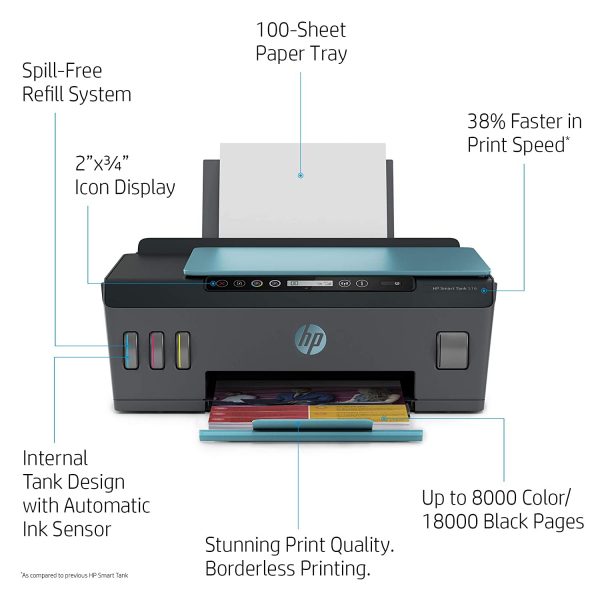HP Smart Tank 516 All-in-One Wireless Integrated Ink Tank Colour Printer, Scanner and Copier, High Capacity Tank (18000 Black and 8000 Colour) with Automatic Ink Sensor - Image 7