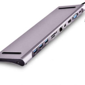 PVTEC USB C Hub Docking Station Aluminum Multi-Function 11 in 1 Hub Pro, Gigabit Ethernet,3.0 USB Ports,SD Card, Headphone/Speaker Connections,HDMI/VGA/SD/TF/RJ45/USB-C Converter