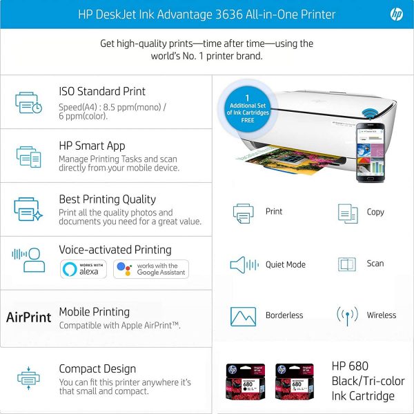 HP DeskJet Ink Advantage 3636 All-in-One Printer (K4U05B) - Image 2