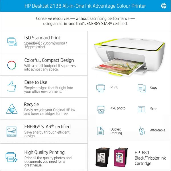 HP DeskJet 2138 All-in-One Ink Advantage Colour Printer - Image 3