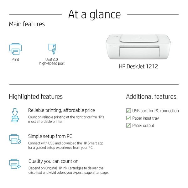 HP Deskjet 1212 Colour Printer for Home Use, Compact Size, Reliable, and Affordable Printing,Easy Set-up Through HP Smart App on Your PC Connected Through USB - Image 5