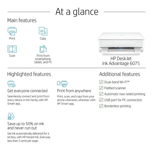 HP Deskjet Plus Ink Advantage 6075 WiFi Colour Printer, Scanner and Copier for Home/Small Office, Dual Band WiFi, Duplex (Automatic Double-Sided Print),Easy Set-Up Through HP Smart App On Your Mobile - Image 3