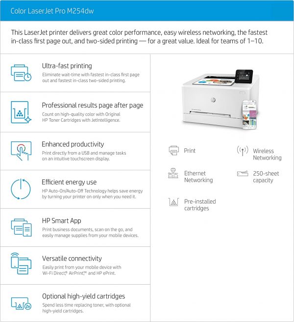HP Color Laserjet Pro M254DW Network and Wireless Duplex Printer - Image 9