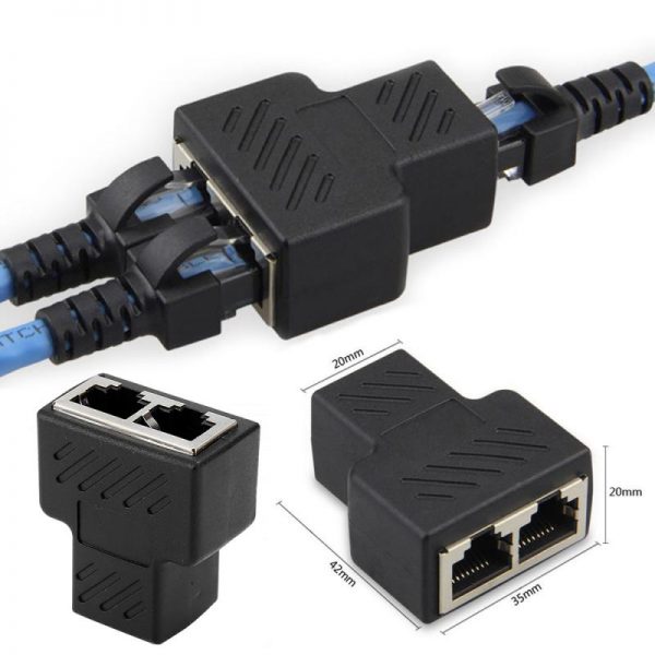 RJ45 Splitter Connectors Adapter 1 to 2 Ethernet Splitter Coupler Double Socket HUB Interface Contact Modular Plug Connect Network LAN Internet Cat5 Cat6 Cable 2 Pack - Image 2