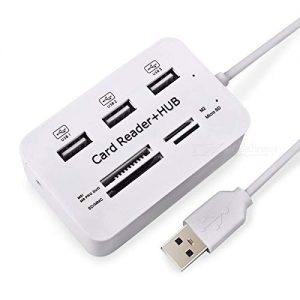 PVTEC 7 in 1 USB 2.0 Combo Card Reader Hub, Ultra Fast Speed, for Laptop PC Tablet, Supports MS Duo/SD/T-Fash/M2 Memory Cards and 3 USB 2.0 Port (White)