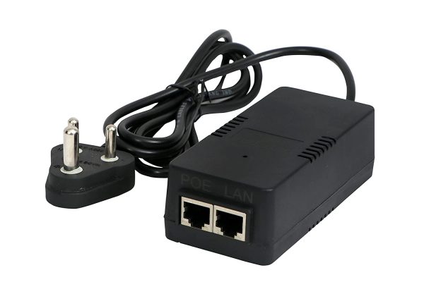 Passive PoE Injector 24VDC @ 0.5A | 10/100Mbps Passive PoE Adapter | with 3 Pin Power Cord | Up to 100 Meters | Plug & Play