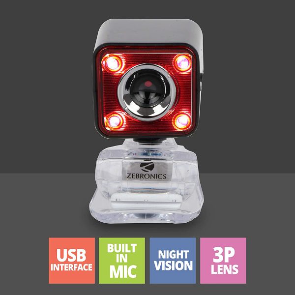 Zebronics Zeb-Crystal Pro Web Camera with USB Powered,3P Lens,Night Vision and Built-in Mic(RED) - Image 4