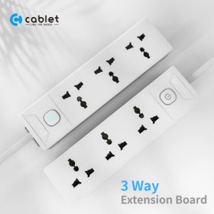 Rectangular Copper Wire Cablet Extension Board - 3 Way Single Switch - 1.8m Cord Length, 1.8 Meter