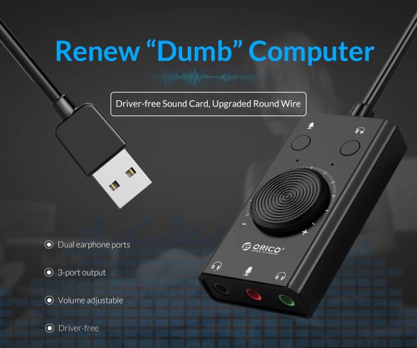 ORICO Driver Free USB External Sound Card with 2 Headset Port + 1 Microphone Port (SC2) - Image 4