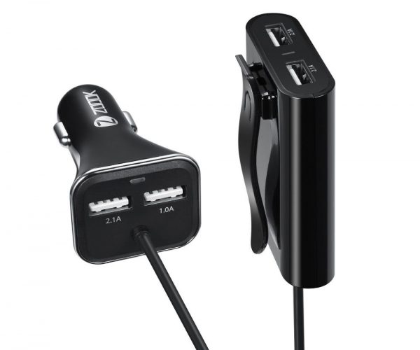 Zoook Roadster 4 Port Hi-Speed USB Car Charger & Extension Hub with 6 Feet (1.8 Meter) Cable & Back Seat Clip - Image 6