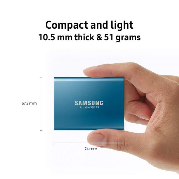 Samsung T5 500GB Up to 540MB/s USB 3.1 Gen 2 (10Gbps, Type-C) External Solid State Drive (Portable SSD) Alluring Blue (MU-PA500B) - Image 2