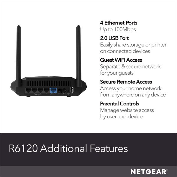 NETGEAR R6120-100NAS - AC1200 Dual Band Wi-Fi Router - Image 2