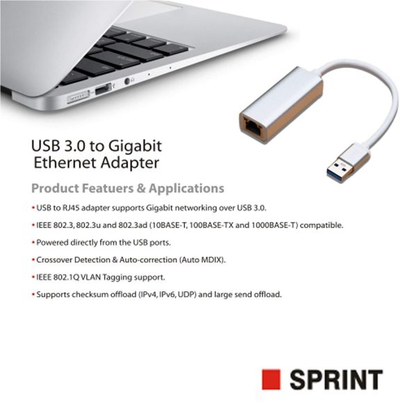 Live Tech Sprint USB 3.0 to LAN 100/1000 Mbps Speed Gigabyte Ethernet RJ45 Network Cable Convertor Adapter - Image 2