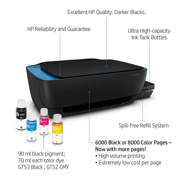 HP Ink Tank 319 Colour Printer, Scanner and Copier for Home/Office, High Capacity Tank (15,000 Black and 8000 Colour), Per Page(10P for B/W and 20P for Colour), Borderless Printing - Image 5