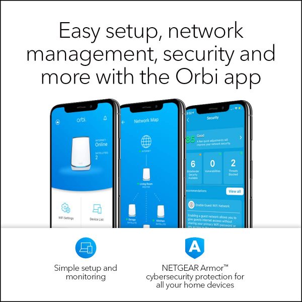 Netgear Orbi Whole Home Tri-Band Mesh WiFi 6 System (RBK852) – Router with 1 Satellite Extender | Coverage up to 5,000 sq. ft. and 60+ Devices | 11AX Mesh AX6000 WiFi (Up to 6Gbps) - Image 6