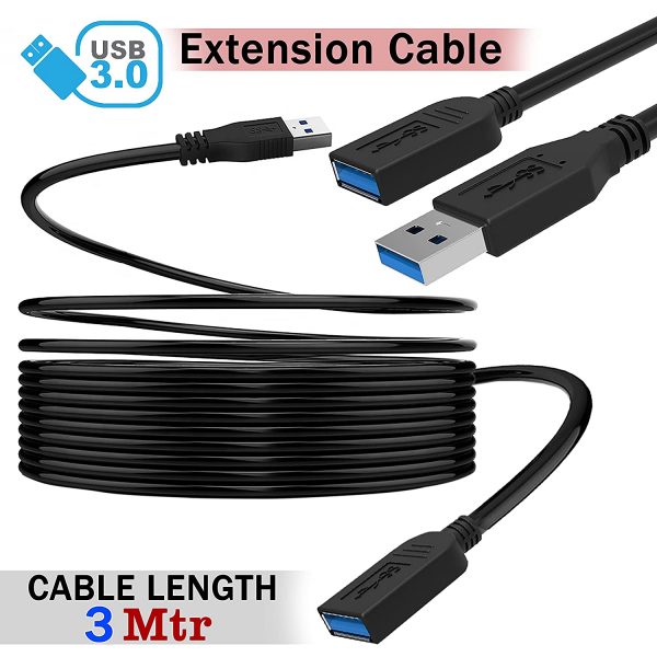 USB 3.0 Male A to Female A Extension Cable Speed 5GBps for Laptop/PC/Printers - 3 meter Black - Image 3