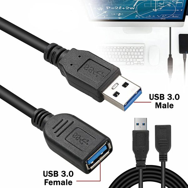 USB 3.0 Male A to Female A Extension Cable Speed 5GBps for Laptop/PC/Printers - 3 meter Black - Image 4